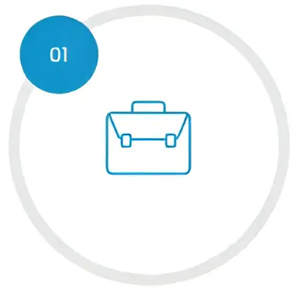 A blue circle with an image of a briefcase.